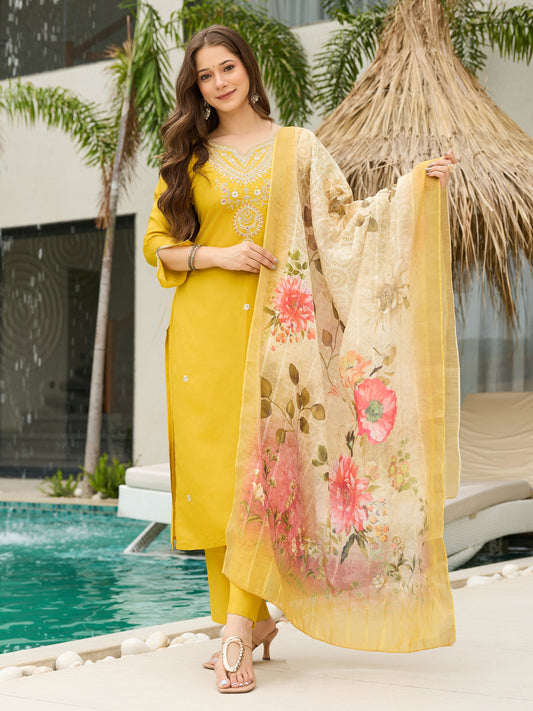 Women's Viscose Embroidery work Straight Kurta with Pant and Dupatta Set 692