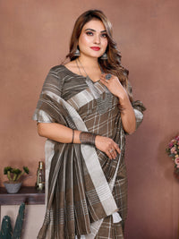 Brown Weaving Linen Cotton Saree With Blouse