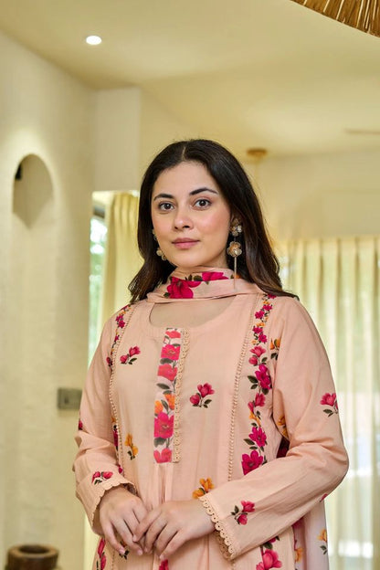 Peach Color Cotton Fabric Beautiful Festive Wear Salwar Kameez