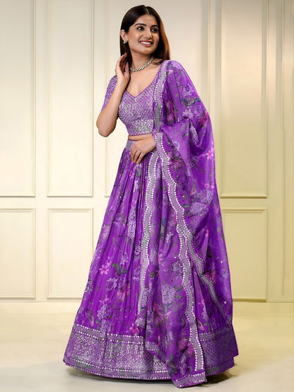 Purple Color Organza Fabric Designer Bollywood Looks Lehenga Choli