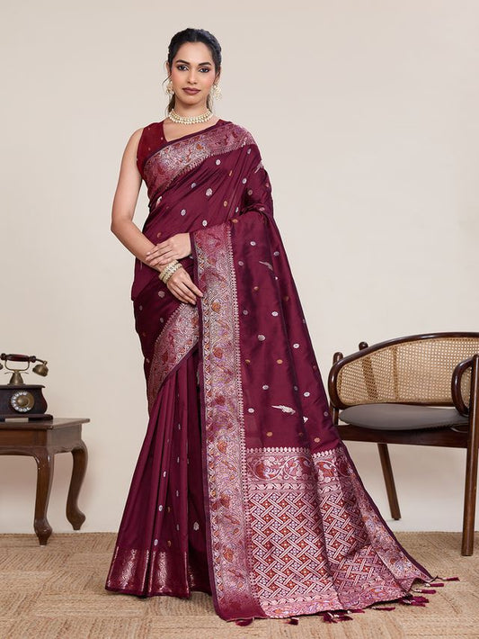 Maroon Color Designer Woven Work Graceful Partywear Saree