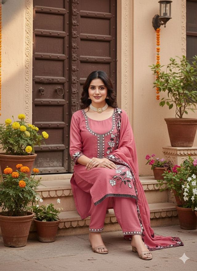 Pink Color Star Georgette Fabric Beautiful Embroidered Salwar Kameez