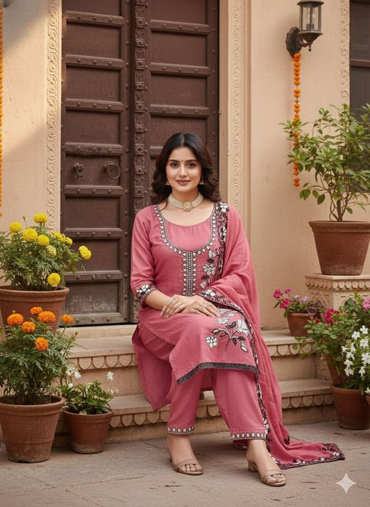 Pink Color Star Georgette Fabric Beautiful Embroidered Salwar Kameez