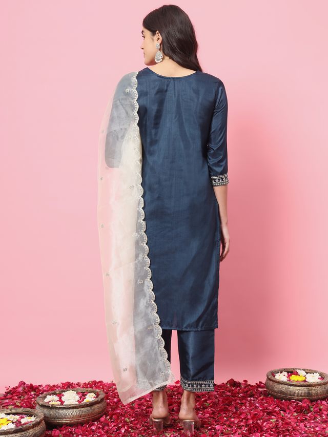 Teal Color Silk Blended Ethnic Partywear Ceremonial Suit
