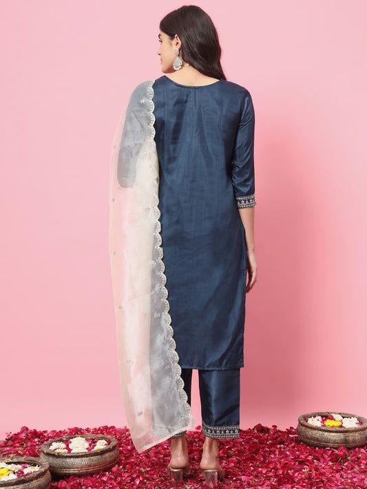 Teal Color Silk Blended Ethnic Partywear Ceremonial Suit