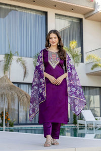 Purple Color Beautiful Chanderi Fabric Designer Ceremonial Readymade Suit