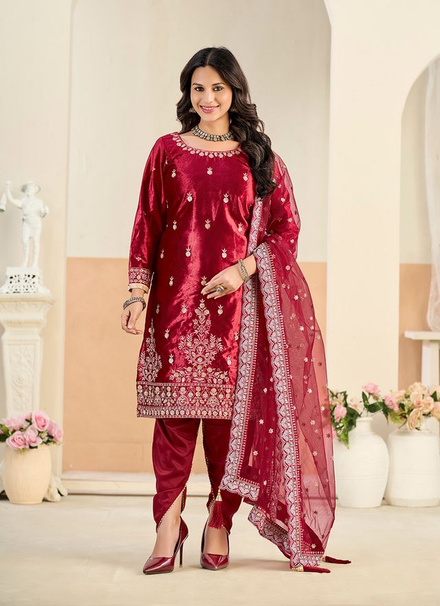 Festive Special Velvet Fabric Ethnic Embroidered Partywear Suit