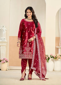 Festive Special Velvet Fabric Ethnic Embroidered Partywear Suit