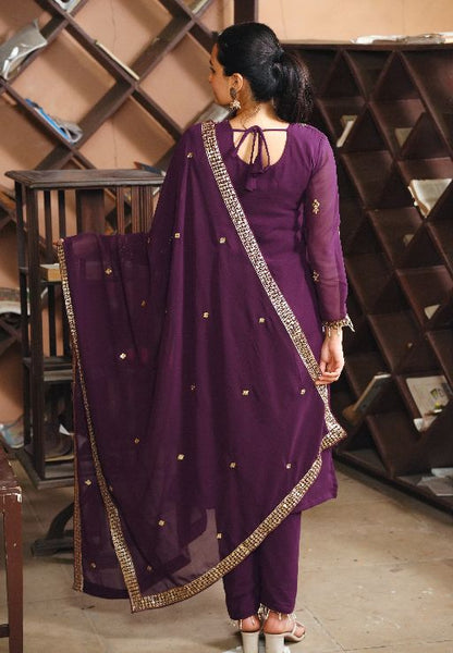 Women's Fox Georgette fabric Embroidery work Kurta with Pant and Dupatta set