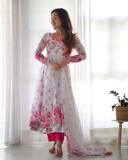 White anarkali gowan,white Suit