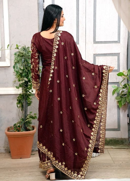 Women's Heavy Chinon Embroidery work Kurta with Sharara and Dupatta set