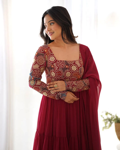 Women's Beautiful Embroidery Work Faux Georgette Fabric Flared Anarkali Pant and Dupatta Set