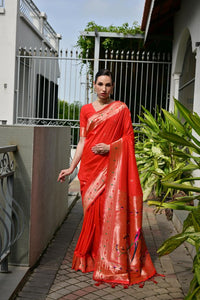 Orange Color Banarasi Silk Fabric Designer Partywear Saree