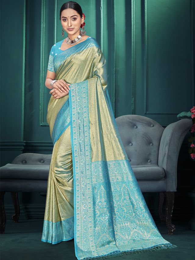Pista Color Traditional Kanjivaram Silk Saree With Beautiful Woven Designer