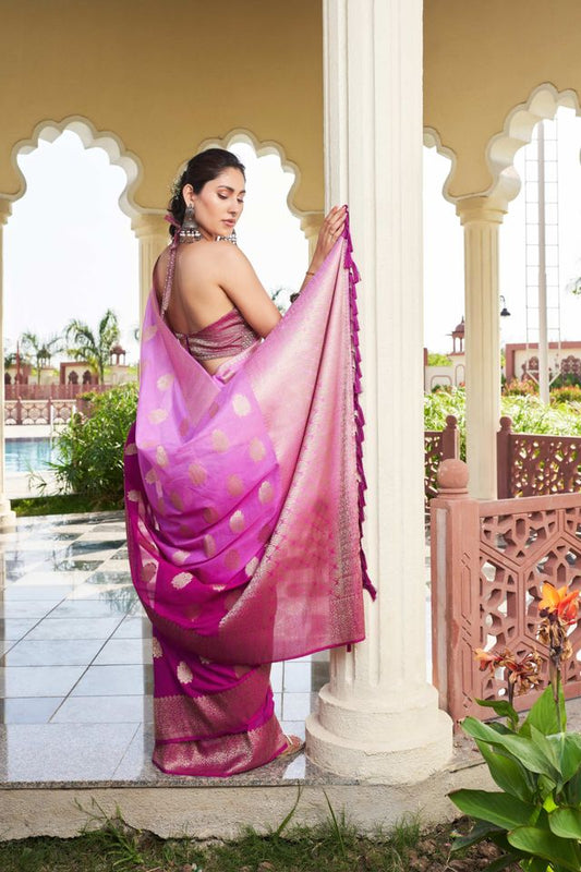 Purple Color Georgette Fabric Heavy Wevon Designer Work Graceful Saree