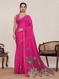 Pink Color Linen Silk Fabric Ethnic Partywear Saree