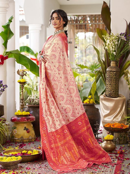 Cream Color Beautiful Girlie Woven Designer Partywear Saree