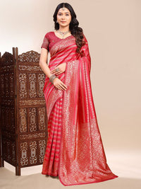 Red Color Ethnic Lichi Silk Fabric Graceful Woven Designer Saree