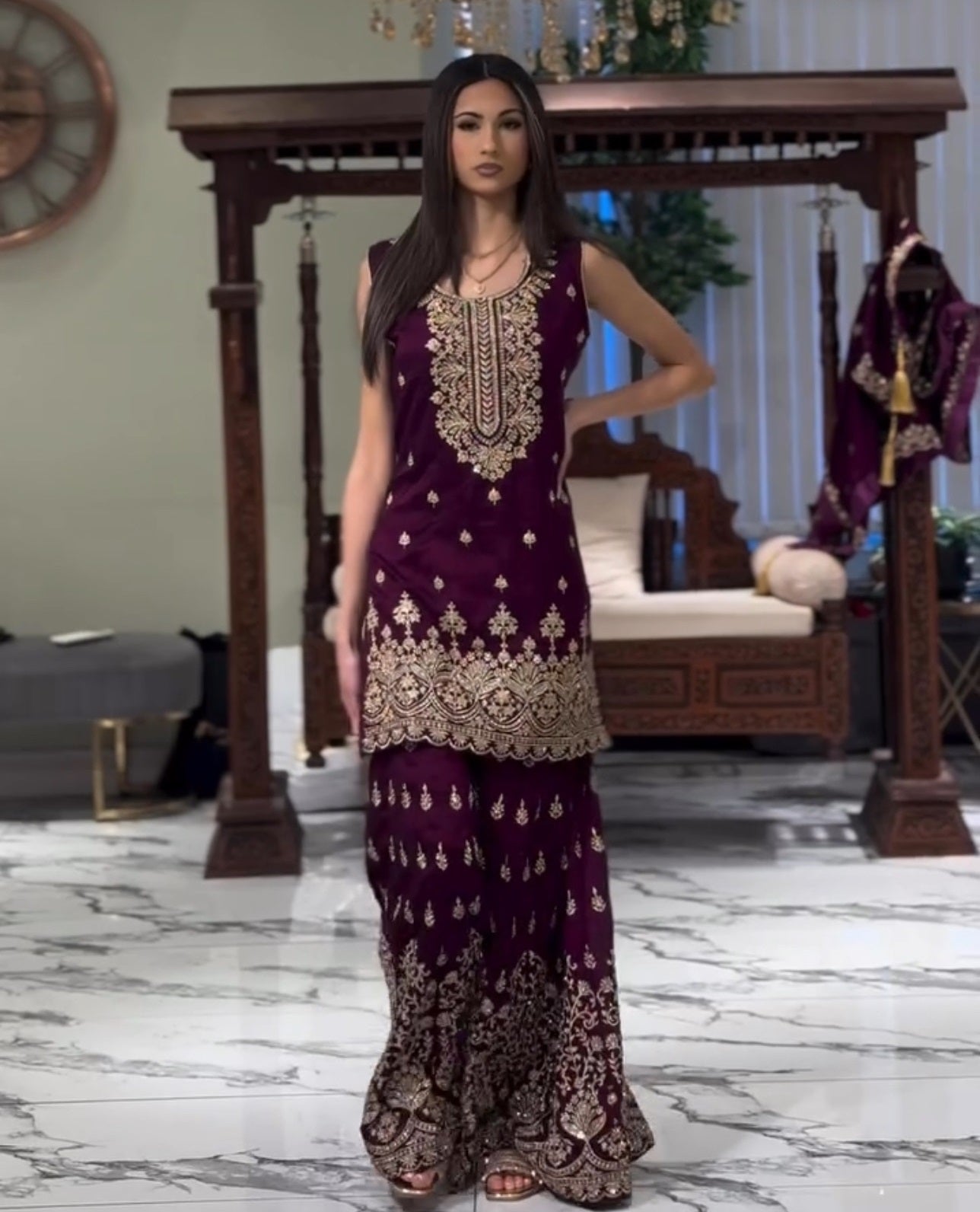 Heavy Fox Georgette Embroidery work Kurta with Sharara and Dupatta set