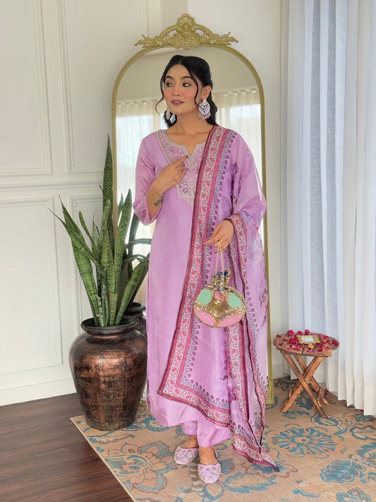 Women's Gorgeous Rayon Embroidery work Straight Kurta with Pant and Dupatta Set
