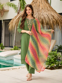 Women's Gorgeous Rayon Embroidery work Straight Kurta with Pant and Dupatta Set 705