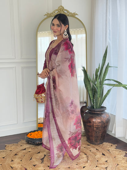 Women's Gorgeous Rayon Embroidery Straight Kurta with Pant And Dupatta Set 710