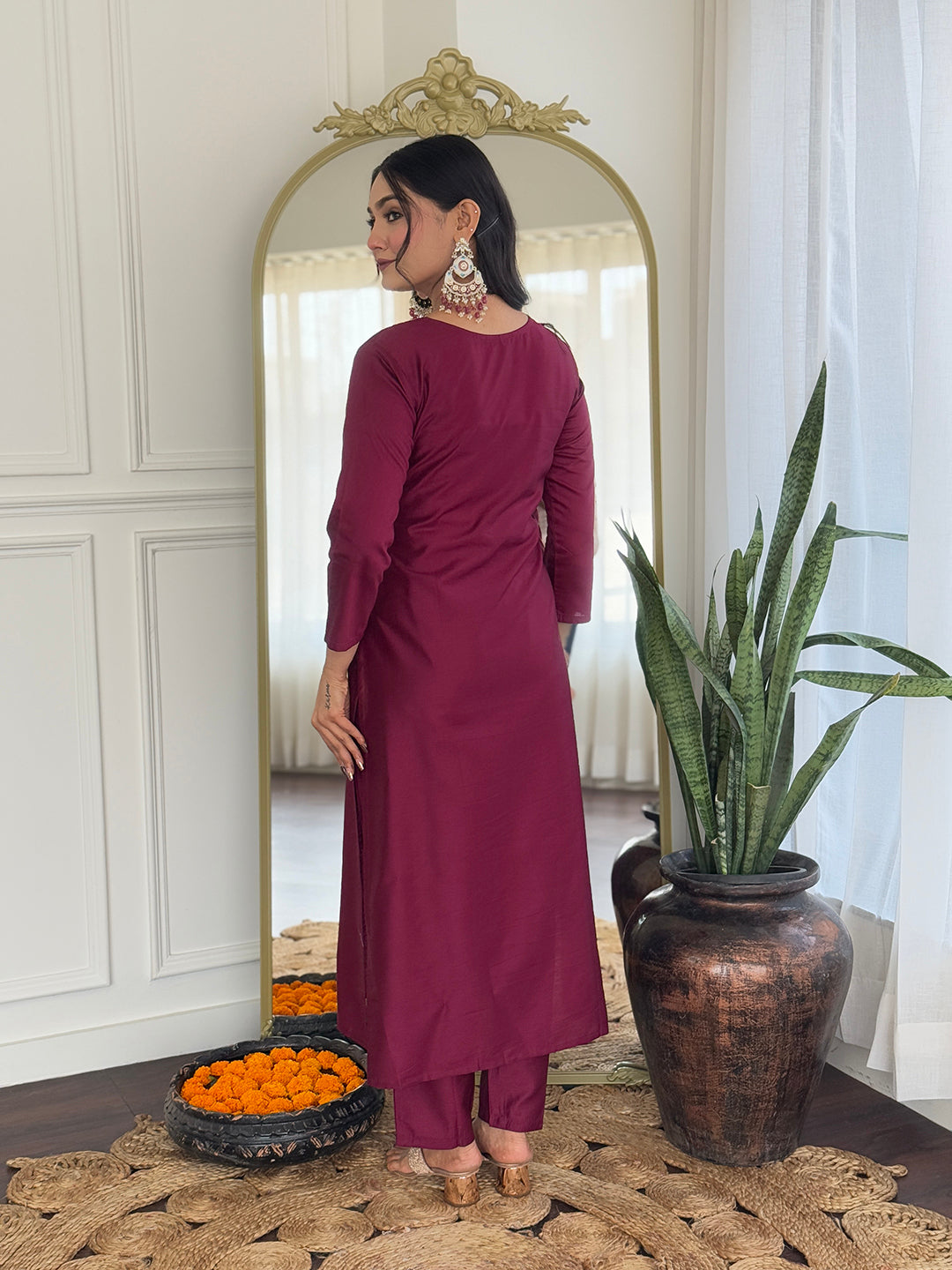Women's Gorgeous Rayon Embroidery Straight Kurta with Pant And Dupatta Set 710