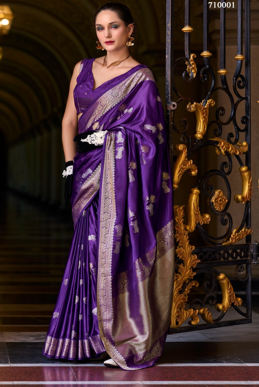 Purple Silk Tissue Zari Weaving work Saree with Blouse Piece