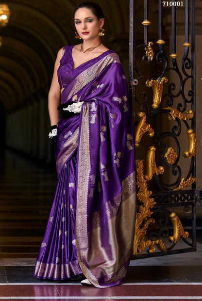 Purple Silk Tissue Zari Weaving work Saree with Blouse Piece