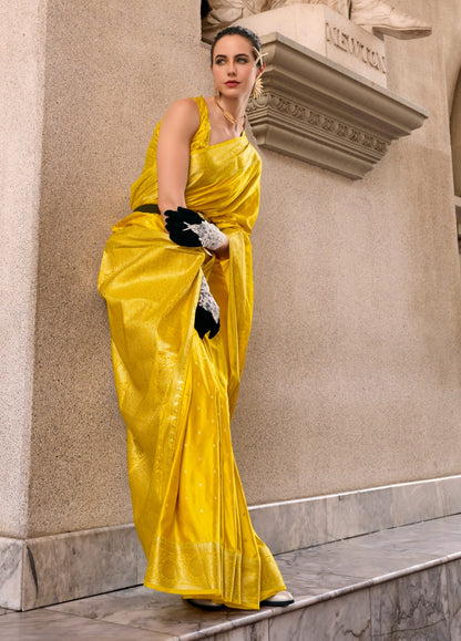 Yellow Silk Tissue Zari Weaving work Saree with Blouse Piece