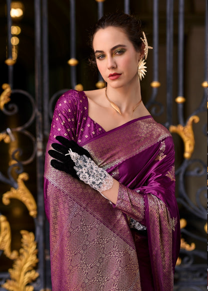 Violet Silk Tissue Zari Weaving work Saree with Blouse Piece