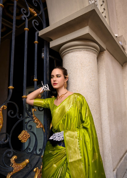 Parrot green Silk Tissue Zari Weaving work Saree with Blouse Piece