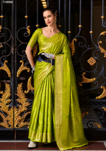 Parrot green Silk Tissue Zari Weaving work Saree with Blouse Piece