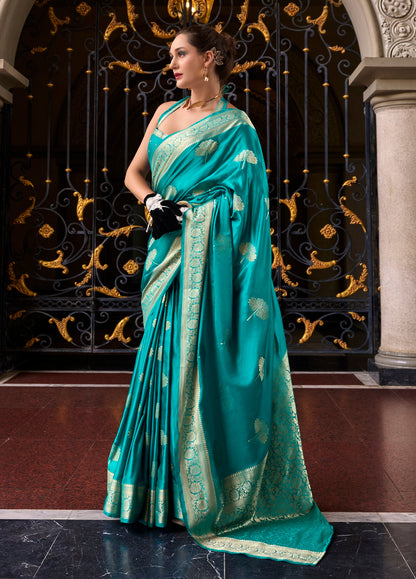 Sky Blue Silk Tissue Zari Weaving work Saree with Blouse Piece