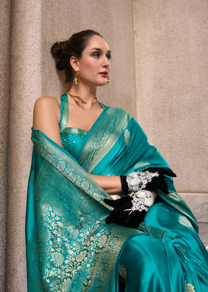 Sky Blue Silk Tissue Zari Weaving work Saree with Blouse Piece