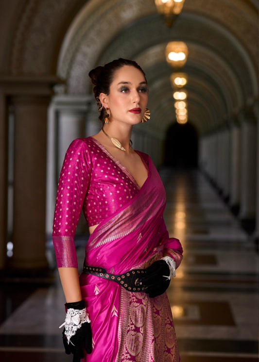 Magenta Silk Tissue Zari Weaving work Saree with Blouse Piece