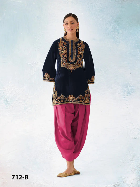 Black-red embroidery sequence & thread work velvet semi stitched salwar suit