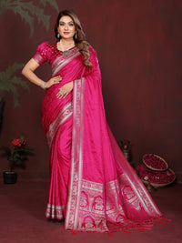 Pink Color Satin Silk Fabric Woven Jari Designer Sophisticated Saree