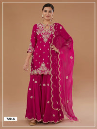 Magenta Vichitra Semi Stitched Suit with Embroidered viscose Thread Jari & Sequence work