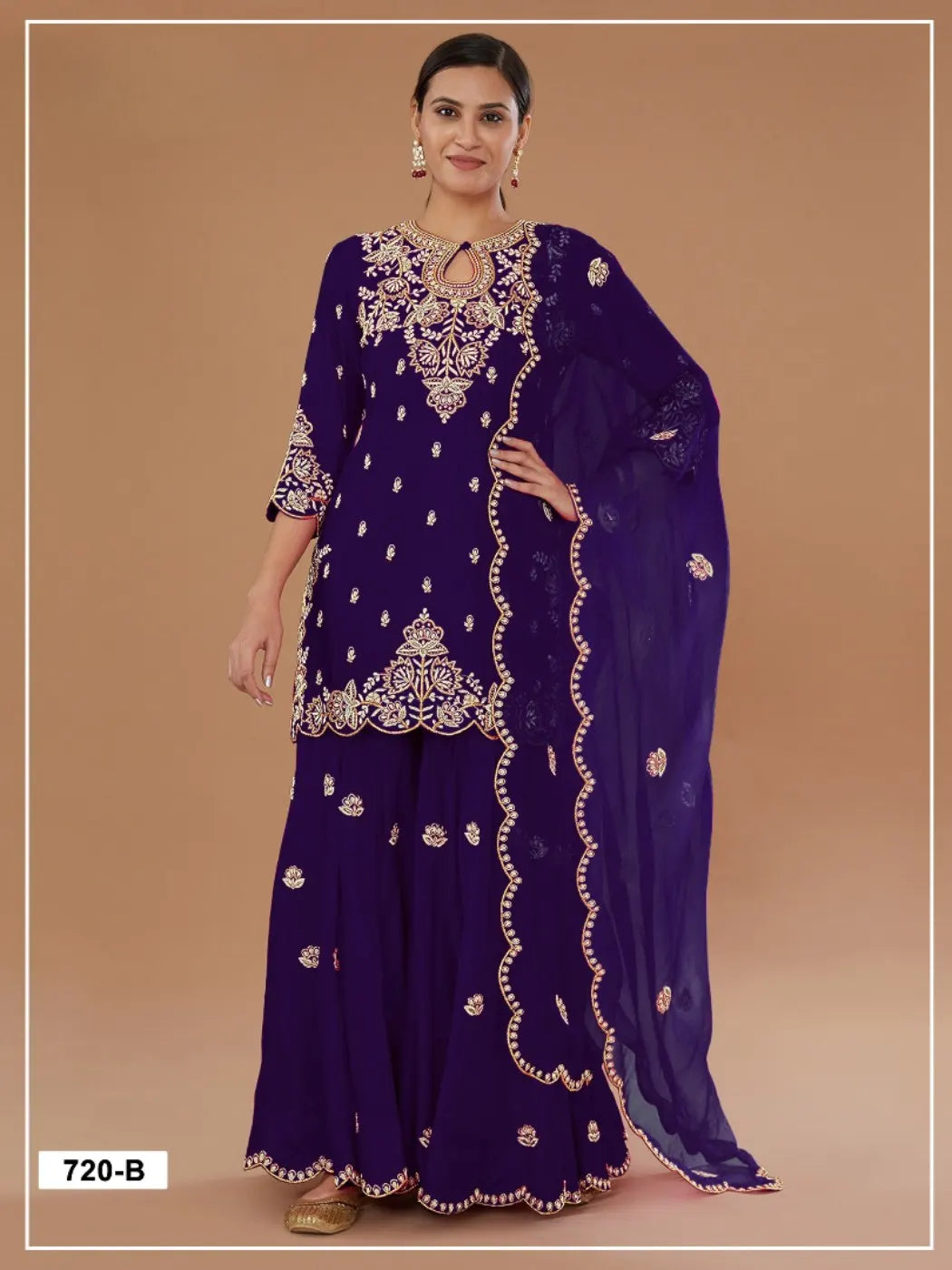 Purple Vichitra Semi Stitched Suit with Embroidered viscose Thread Jari & Sequence work