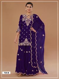 Purple Vichitra Semi Stitched Suit with Embroidered viscose Thread Jari & Sequence work