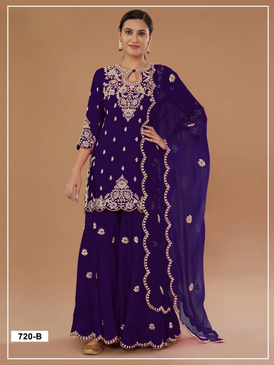 Purple Vichitra Semi Stitched Suit with Embroidered viscose Thread Jari & Sequence work