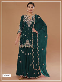 Green Vichitra Semi Stitched Suit with Embroidered viscose Thread Jari & Sequence work