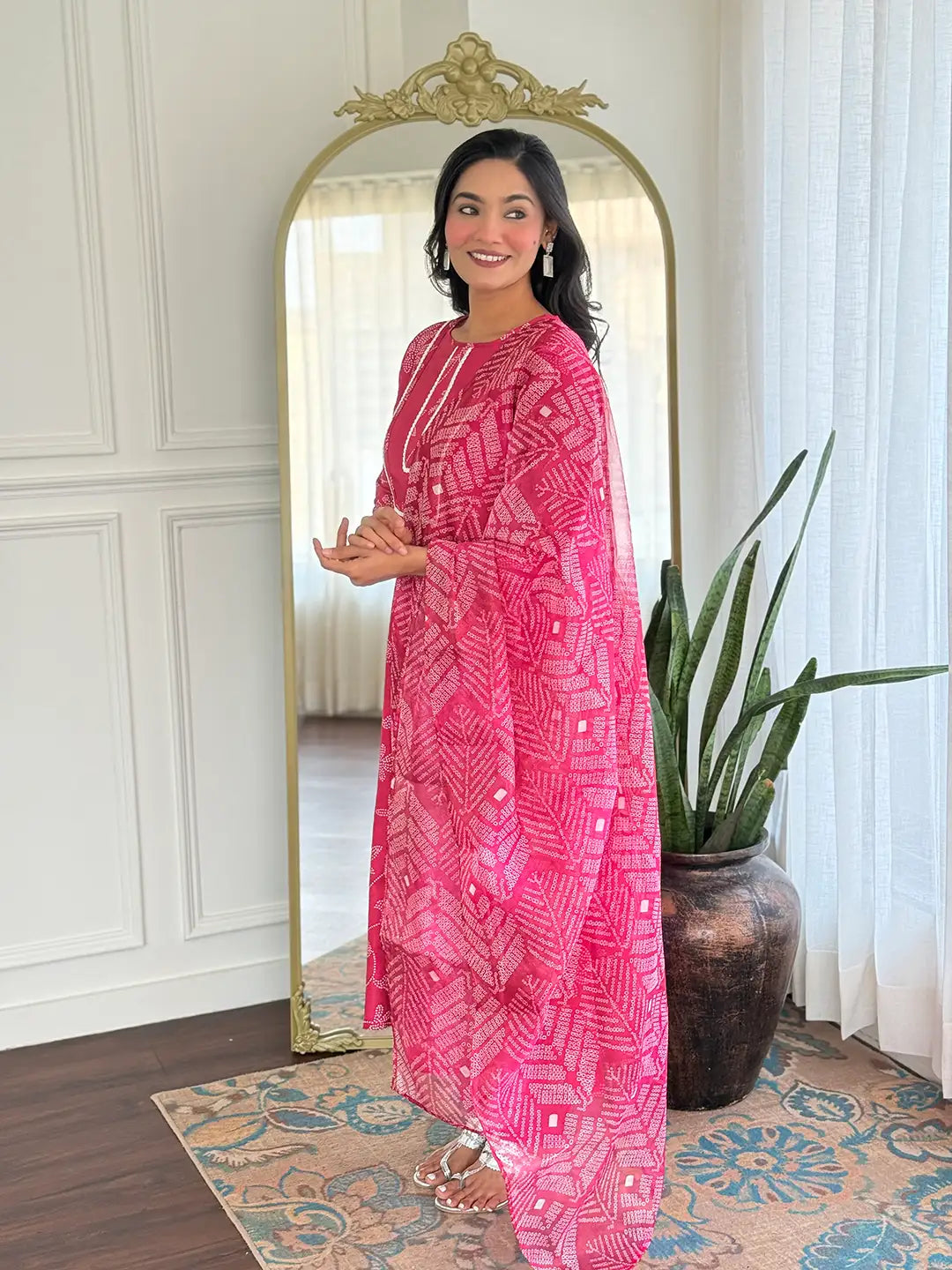 Women's Beautiful Rayon Fabric Printed Work Flared Kurta Pant and Dupatta Set