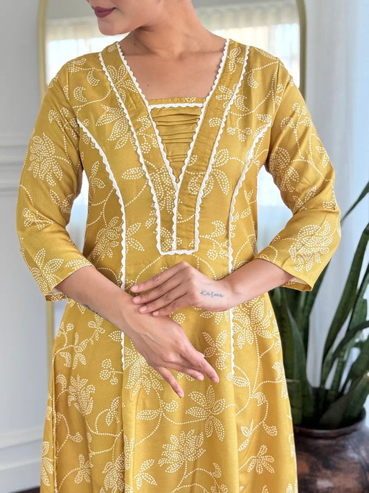 Women's Beautiful Rayon Fabric Printed Work A-Line Kurta Pant and Dupatta Set