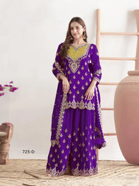 Violet Chinon Semi Stitched Suit with Embroidered Sequence & Mirror Work