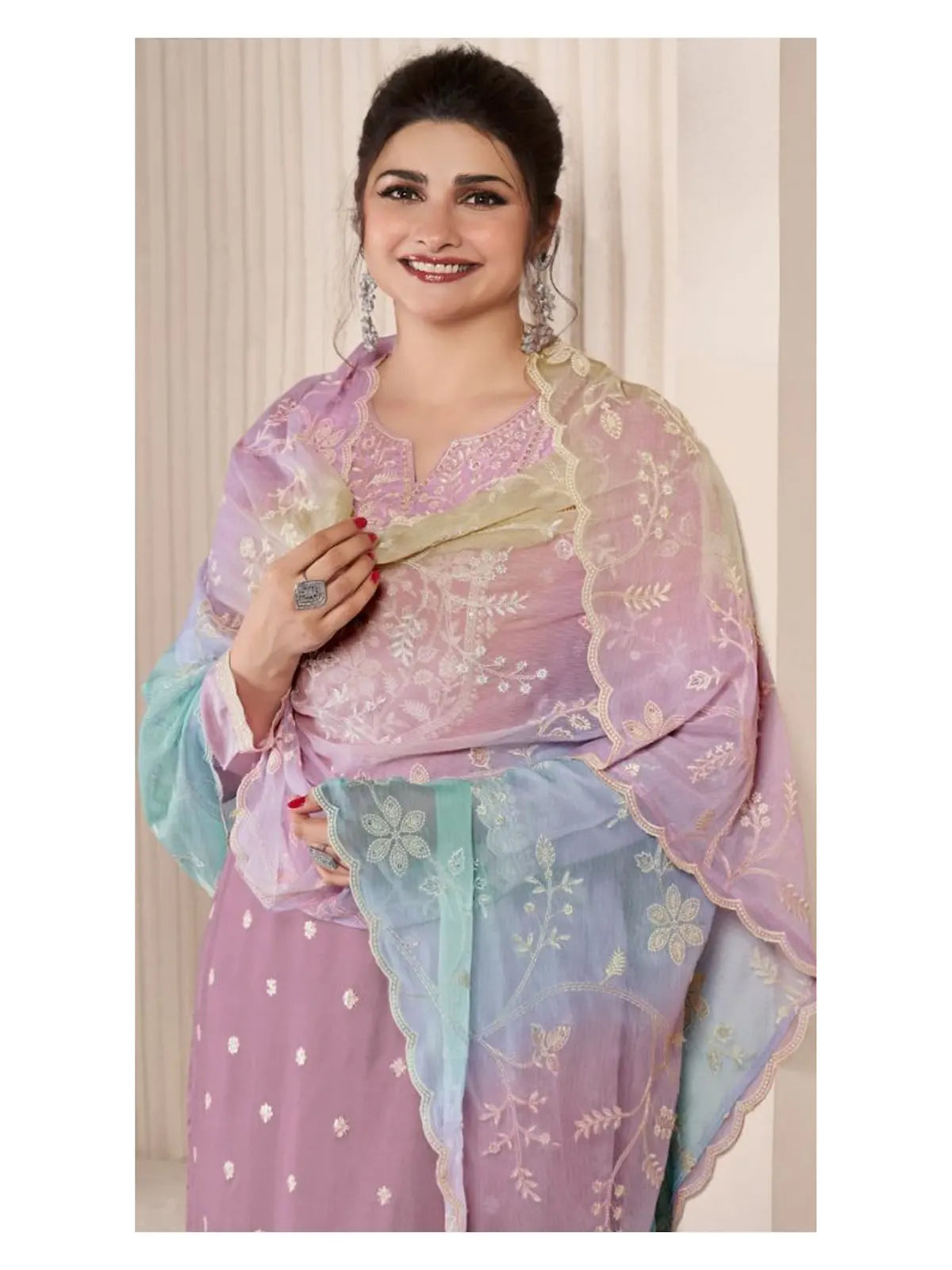 Purple Moonga Silk Semi Stitched Suit with Embroidery Sequence Work