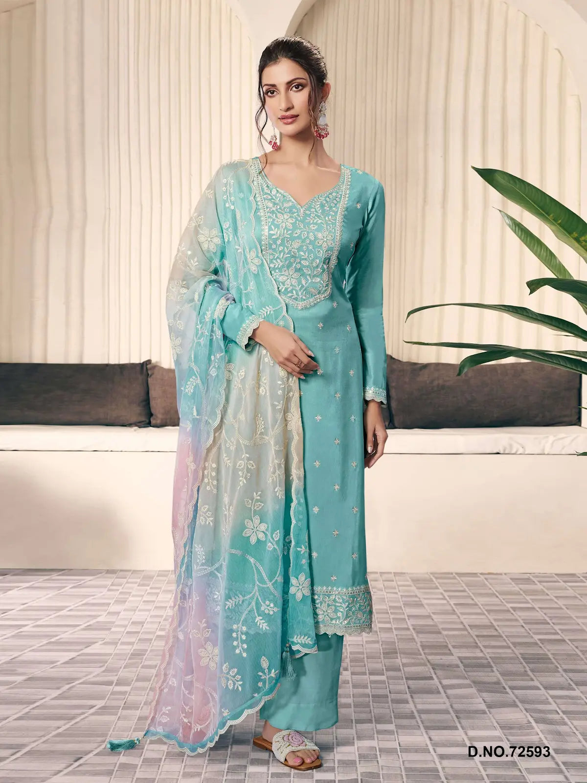 Green Moonga Silk Semi Stitched Suit with Embroidery Sequence Work