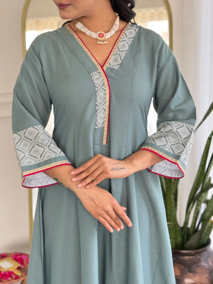 Women's Beautiful Rayon Fabric Embroidery Work A-Line Kurta Pant and Dupatta Set