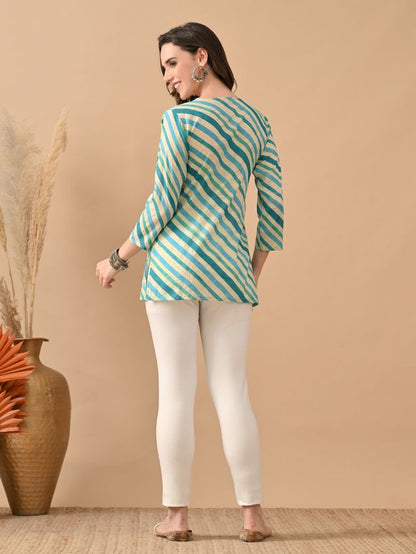 Teal Color Cambric Cotton Fabric Designer Printed Formal Short Kurta 4249